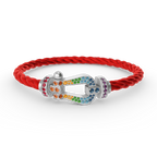 FRED FORC LARGE HORSESHOE COLORED DIAMOND BRACELET SILVER