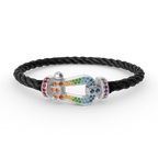FRED FORC LARGE HORSESHOE COLORED DIAMOND BRACELET SILVER