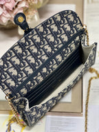 dior-bobby-wallet-on-chain-east-west-blue-oblique-jacquard-21-5-12-4cm Crossbody