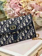 dior-bobby-wallet-on-chain-east-west-blue-oblique-jacquard-21-5-12-4cm Crossbody