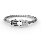 FRED FORCE LARGE HORSESHOE BLACK WHITE DIAMOND BRACELET SILVER