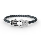 FRED FORCE LARGE HORSESHOE BLACK WHITE DIAMOND BRACELET SILVER