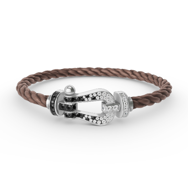FRED FORCE LARGE HORSESHOE BLACK WHITE DIAMOND BRACELET SILVER