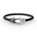 FRED FORCE LARGE HORSESHOE BLACK WHITE DIAMOND BRACELET SILVER