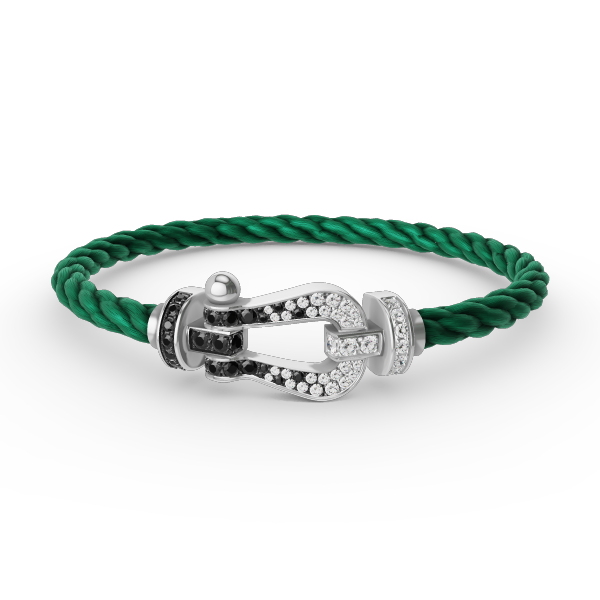 FRED FORCE LARGE HORSESHOE BLACK WHITE DIAMOND BRACELET SILVER