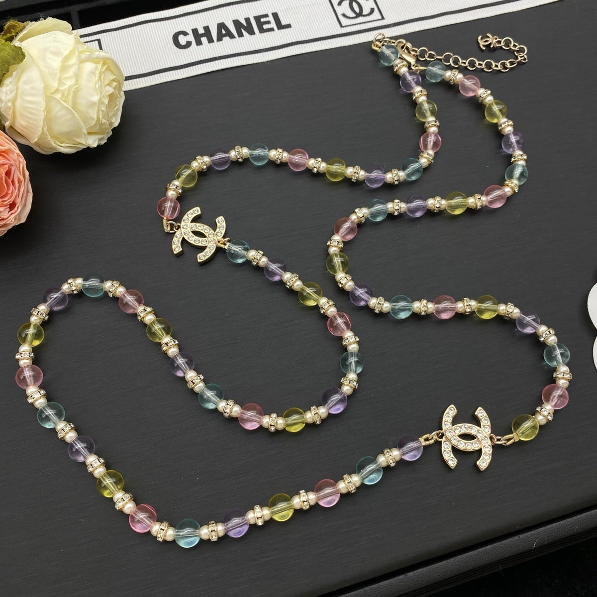 Chanel Color Bead Sweater Chain Necklaces