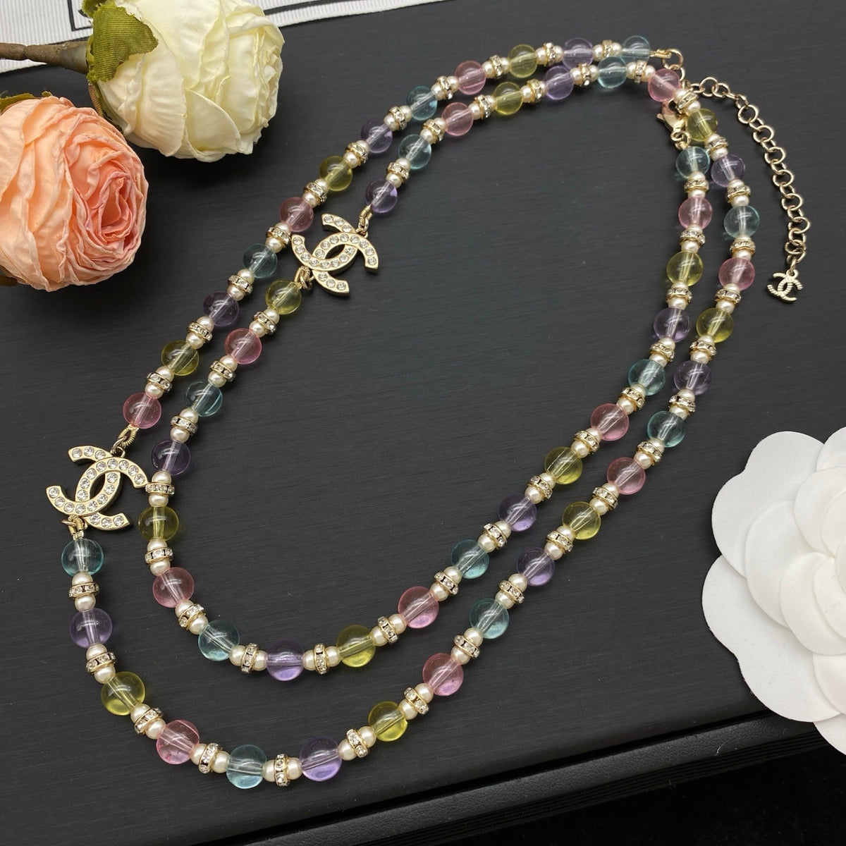 Chanel Color Bead Sweater Chain Necklaces