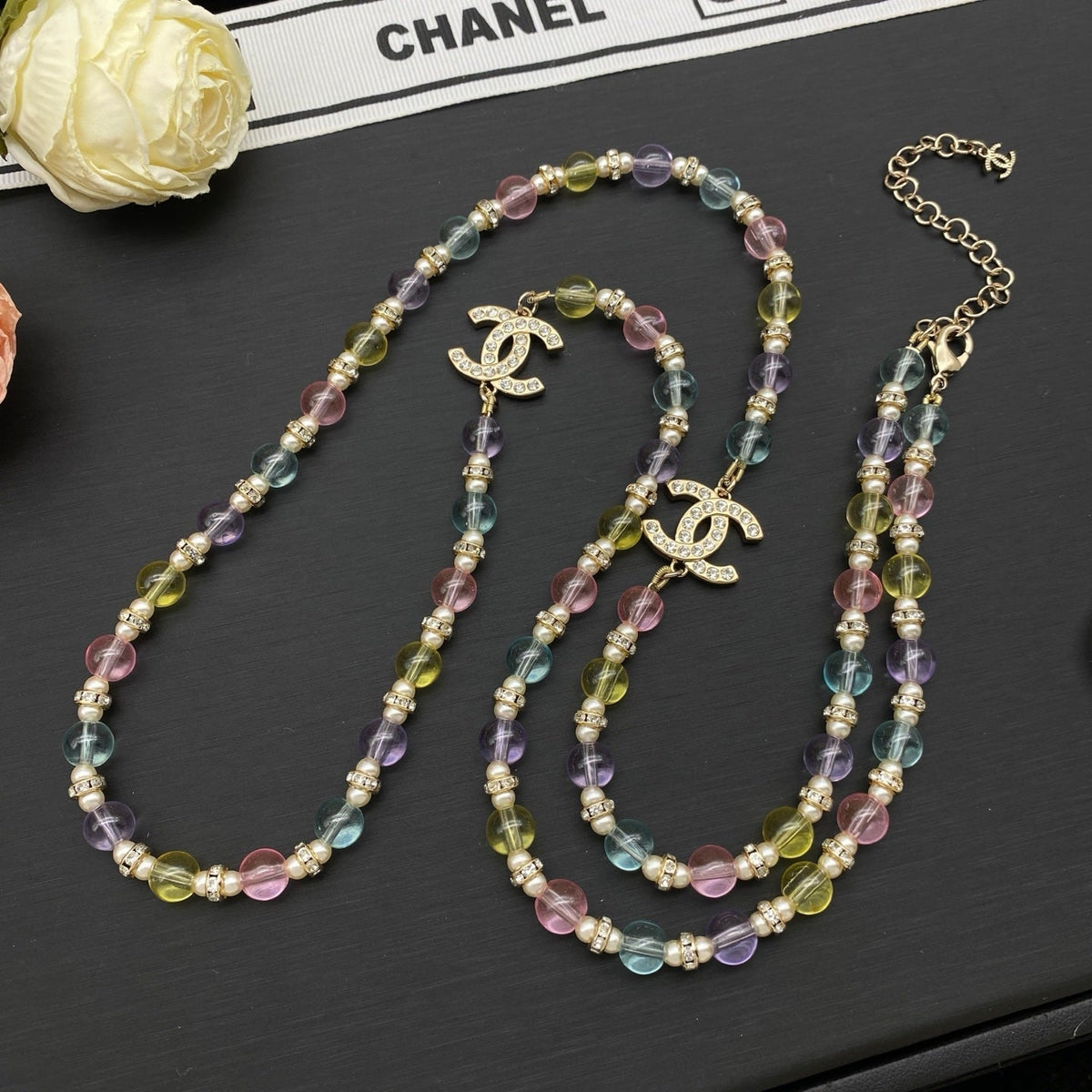 Chanel Color Bead Sweater Chain Necklaces