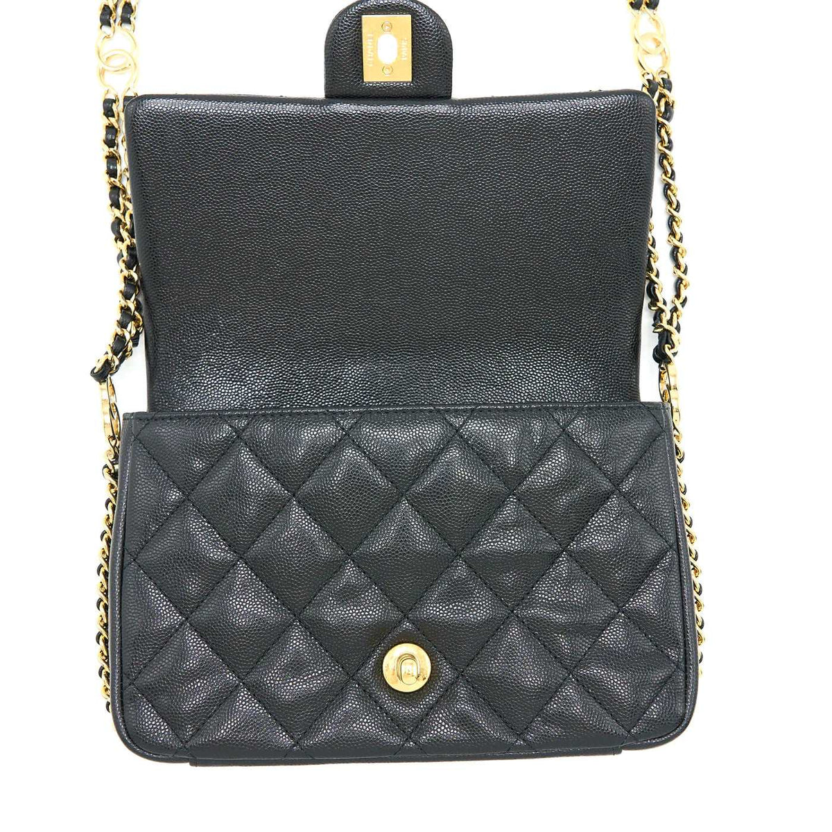 chanel-23c-mini-flap-bag-chain-grained-calfskin-black-copy Shoulder