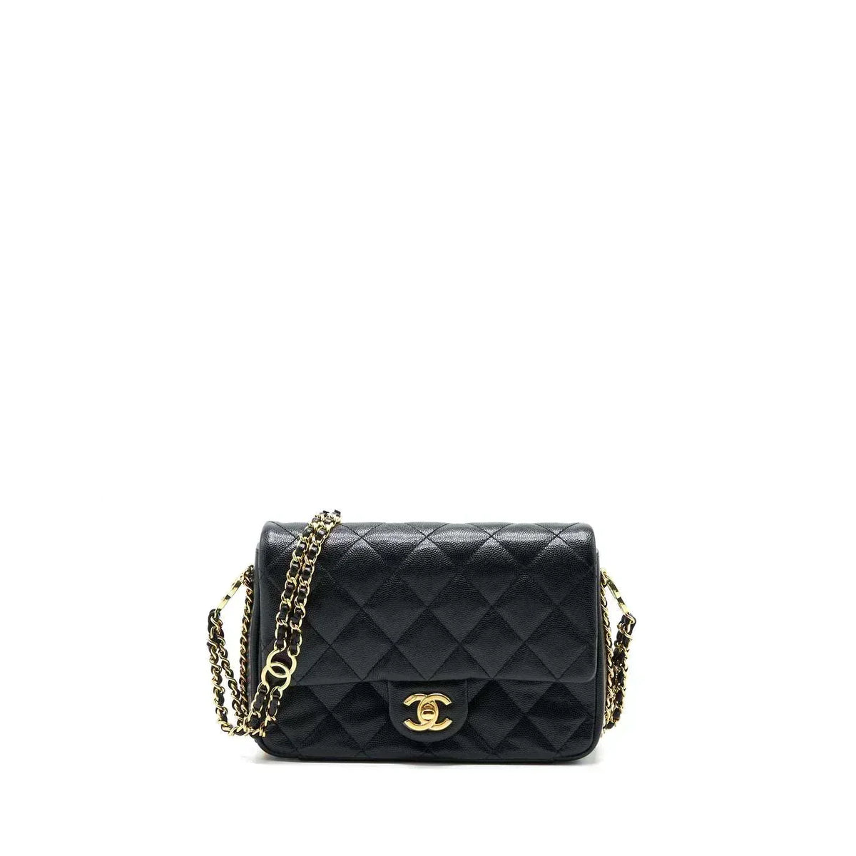 chanel-23c-mini-flap-bag-chain-grained-calfskin-black-copy Shoulder