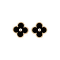 VCA CLOVER MEDIUM 1 MOTIFS ONYX DIAMOND EARRINGS