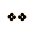 VCA CLOVER MEDIUM 1 MOTIFS ONYX DIAMOND EARRINGS