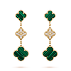 VCA CLOVER EARRINGS GOLD MALACHITE DIAMOND 3 MOTIF