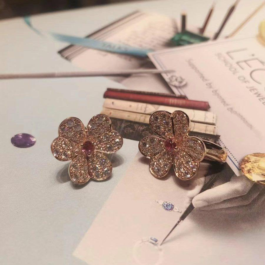 VCA FRIVOLE PINK GOLD FLOWER DIAMOND EARRINGS