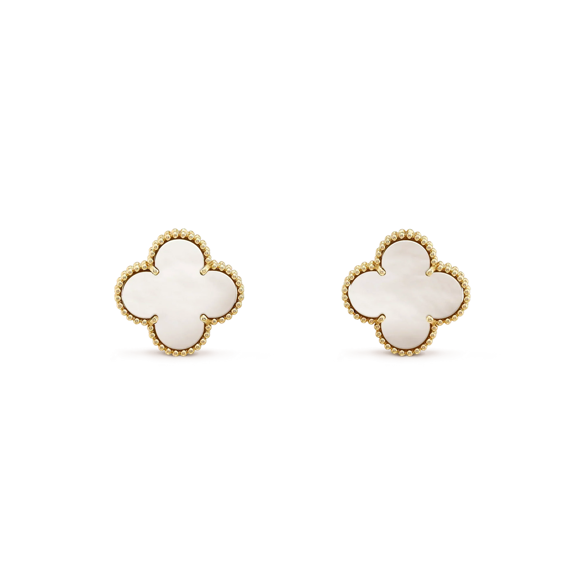 VCA CLOVER MEDIUM 1 MOTIFS WHITE MOP STUD EARRINGS