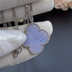 VCA CLOVER SILVER CHALCEDONY BIG CLOVER NECKLACE