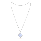 VCA CLOVER SILVER CHALCEDONY BIG CLOVER NECKLACE