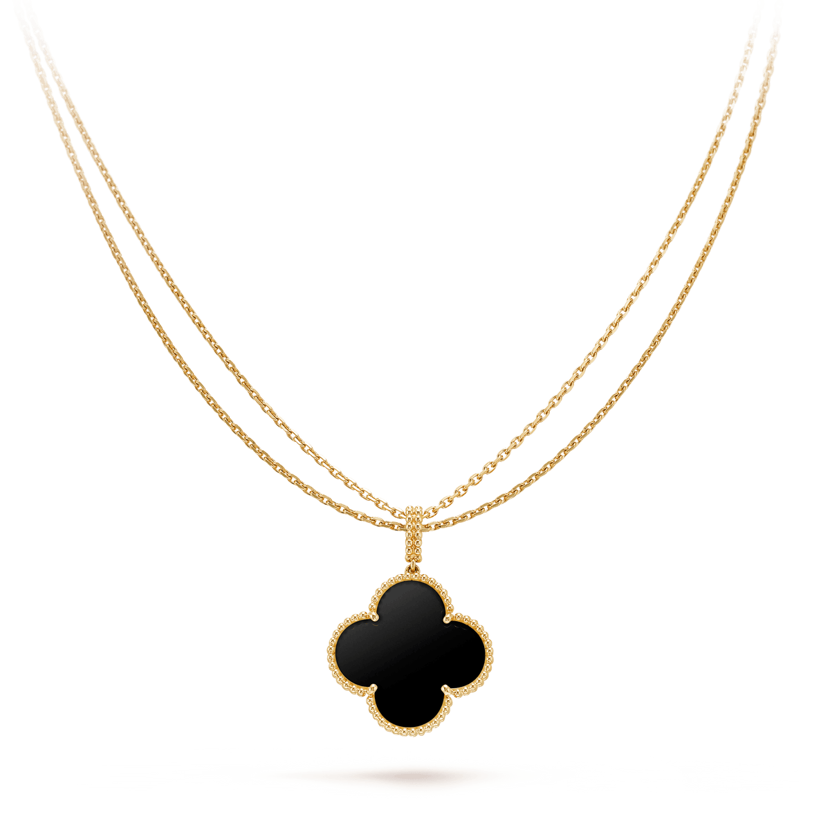 VCA CLOVER 25MM GOLD ONYX BIG CLOVER NECKLACE