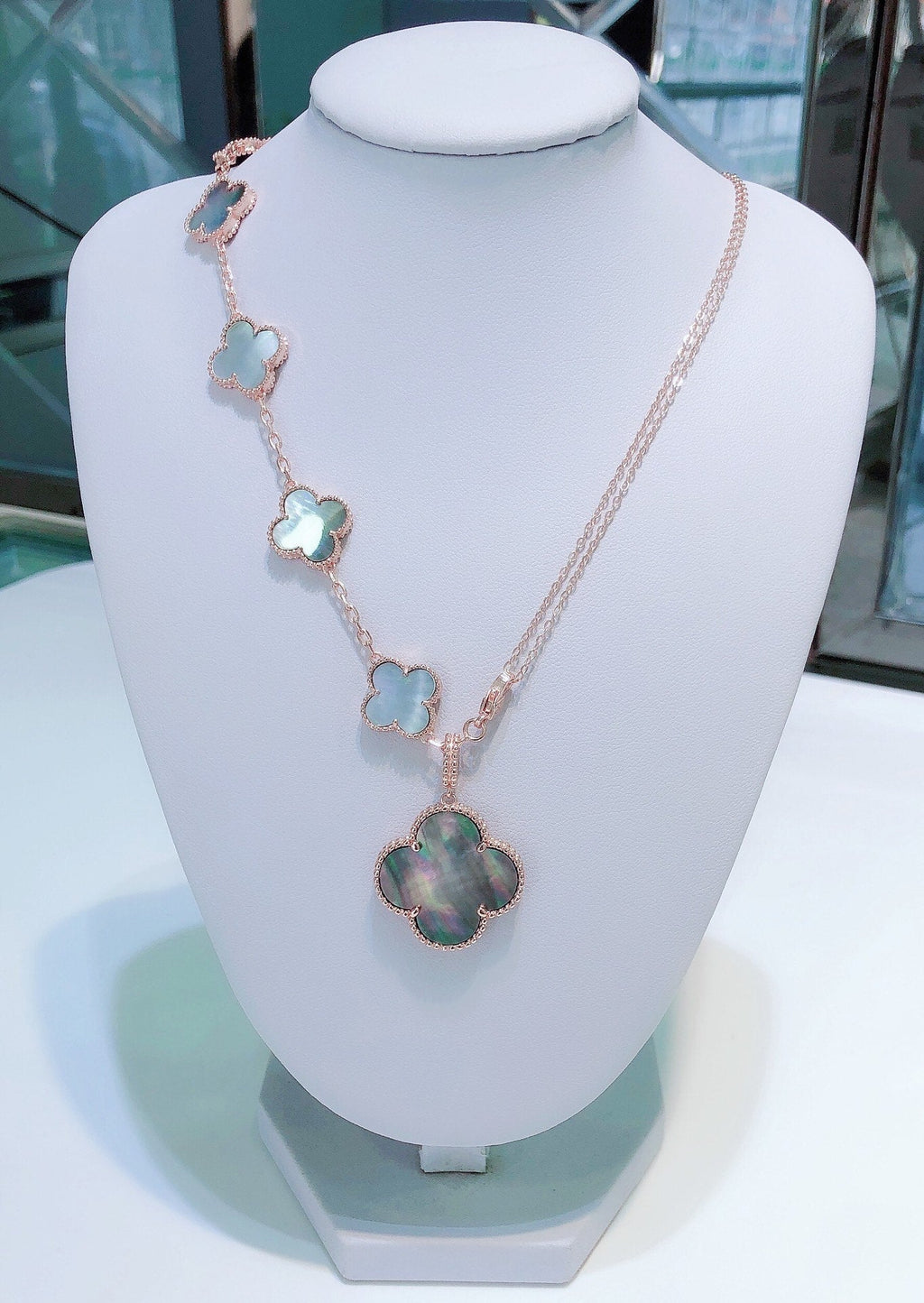 VCA COMBINED BRACELET 5 MOTIFS AND NECKLACE DARK MOP ROSE GOLD