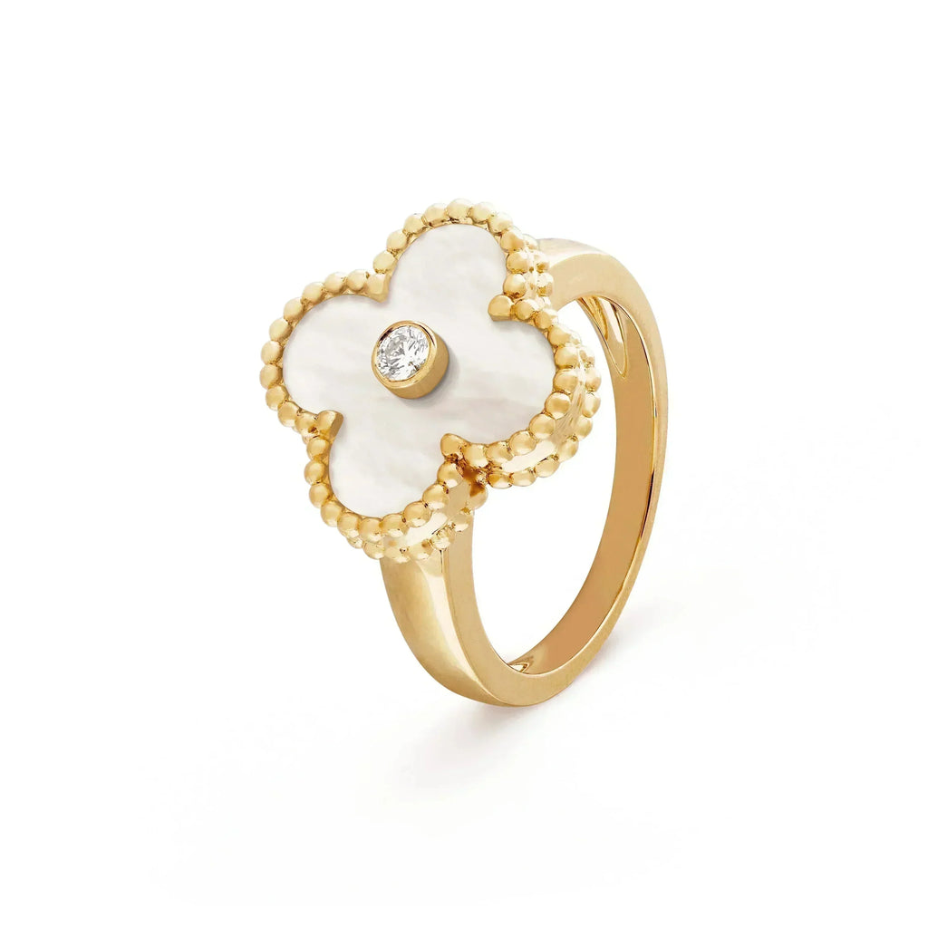 VCA CLOVER PINK MOP RING GOLD DIAMOND